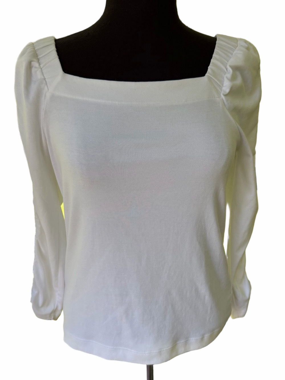 Lilly Pulitzer Square Neck Long Ruched Sleeve White Top Size Medium Resort